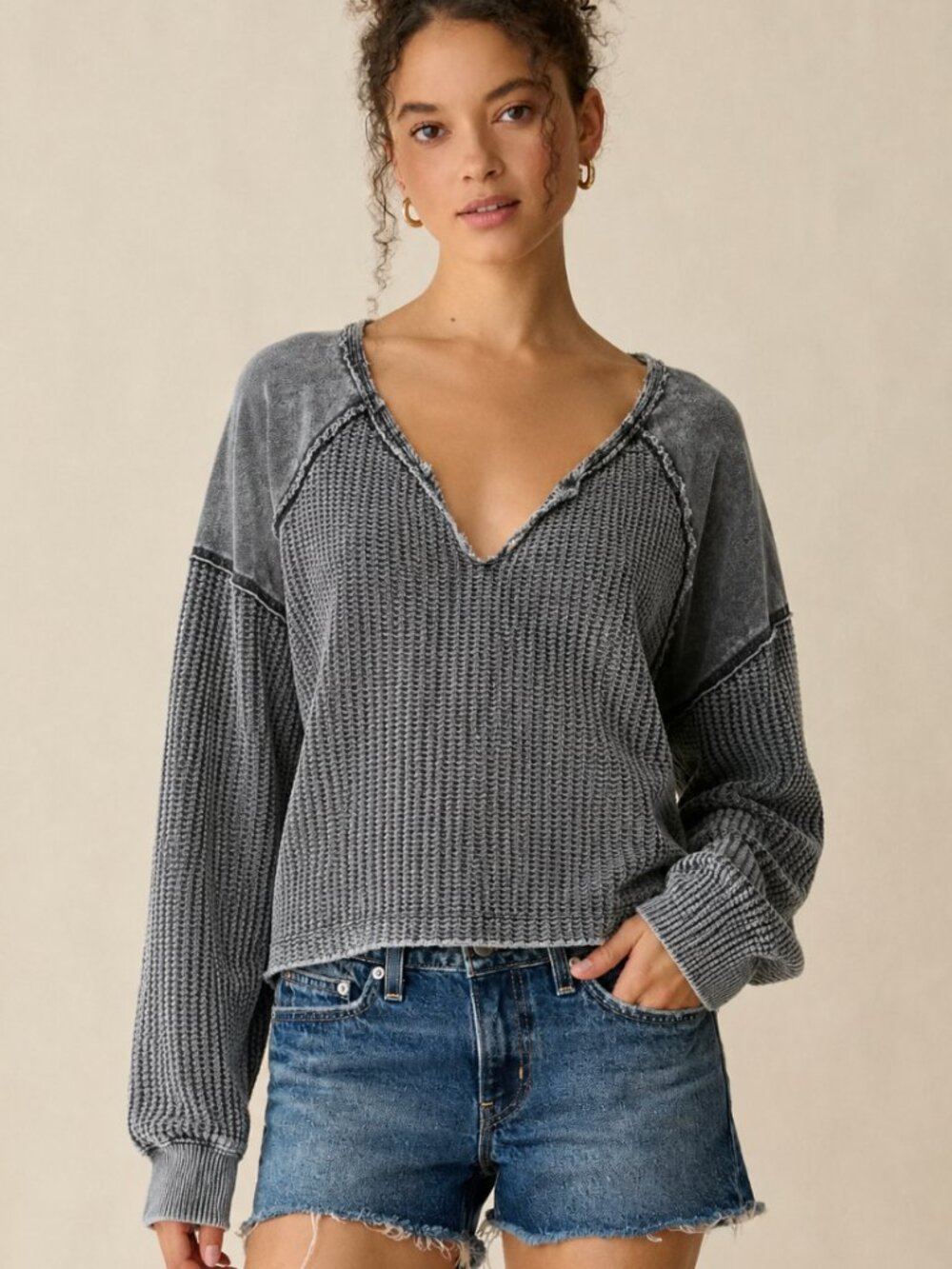 URBAN OUTFITTERS BDG MINERAL WASH THERMAL TOP